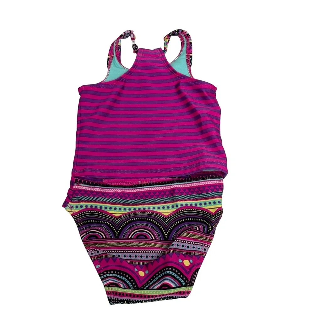 Cat & Jack Baby Girls 12M Pink Purple‎ Geometric Striped Two Piece Swimsuit Boho